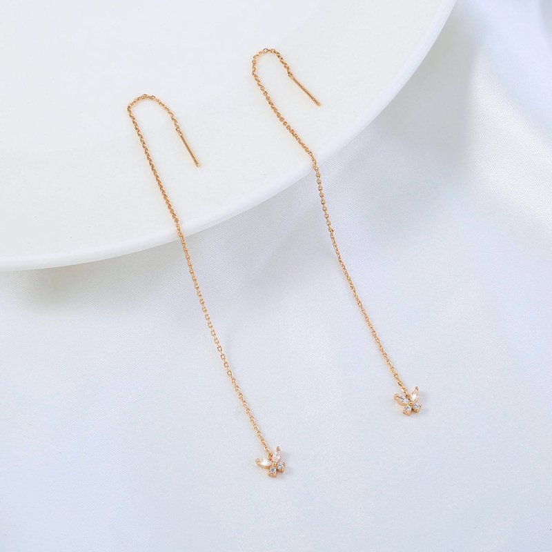 Gold Bronze Butterfly Zircon Tassel Pendant Earrings-Jewearrings