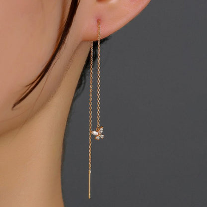 Gold Bronze Butterfly Zircon Tassel Pendant Earrings-Jewearrings