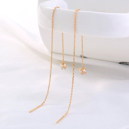 Gold Bronze Butterfly Zircon Tassel Pendant Earrings-Jewearrings