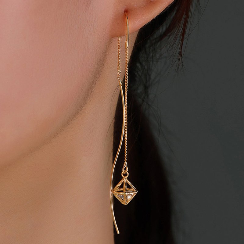 Gold Bronze Cutout Zircon Tassel Earrings-Jewearrings