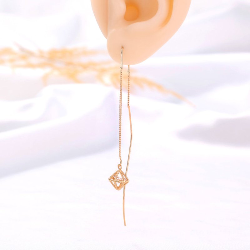 Gold Bronze Cutout Zircon Tassel Earrings-Jewearrings