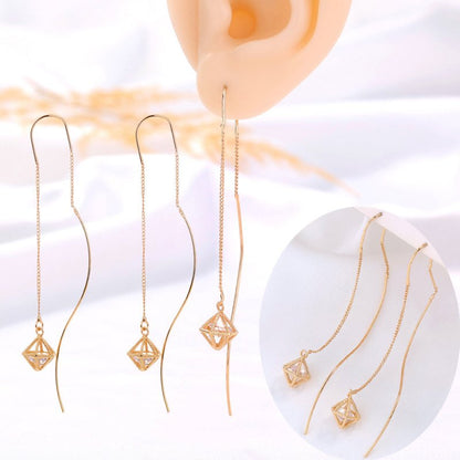 Gold Bronze Cutout Zircon Tassel Earrings-Jewearrings