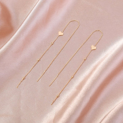 Gold Bronze Heart Long Tassel Drop Earrings-Jewearrings