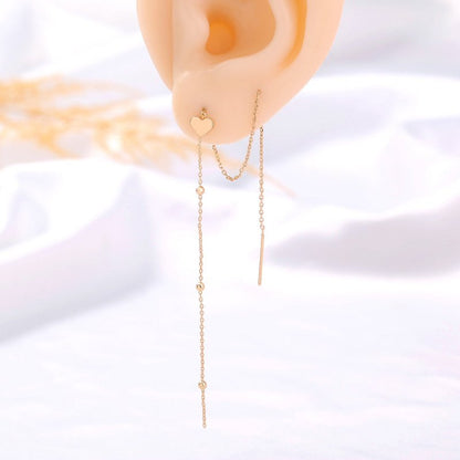 Gold Bronze Heart Long Tassel Drop Earrings-Jewearrings