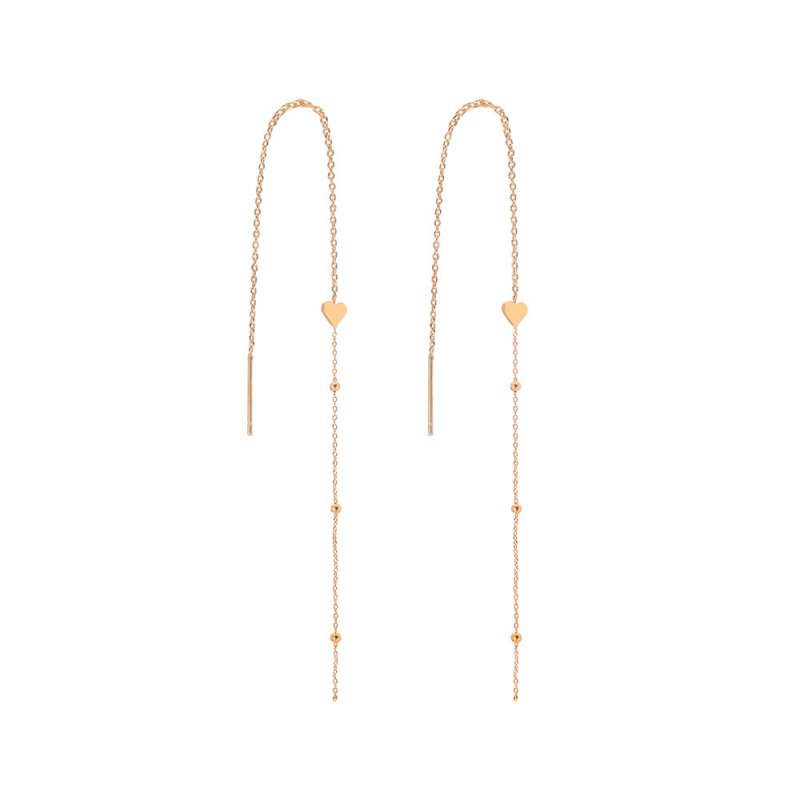 Gold Bronze Heart Long Tassel Drop Earrings-Jewearrings