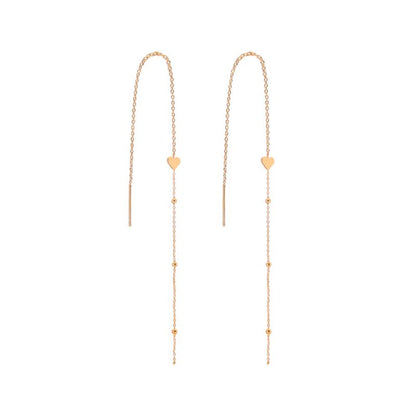 Gold Bronze Heart Long Tassel Drop Earrings-Jewearrings