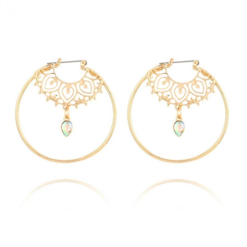 Gold Color Big Circle Round Hoop Earrings For Women Fashion Water Drop Crystal Geometric Hoops aros Statement Earrings-Jewearrings