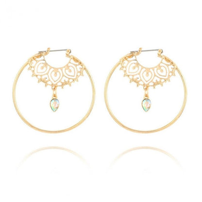 Gold Color Big Circle Round Hoop Earrings For Women Fashion Water Drop Crystal Geometric Hoops aros Statement Earrings-Jewearrings