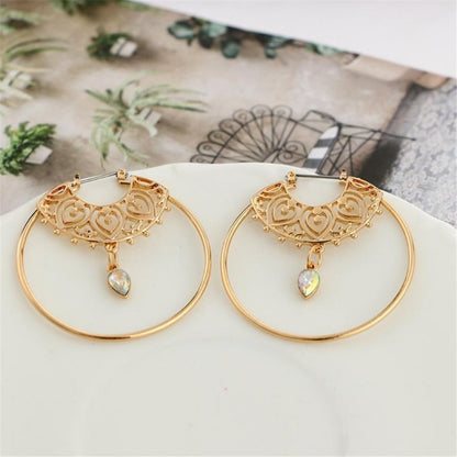 Gold Color Big Circle Round Hoop Earrings For Women Fashion Water Drop Crystal Geometric Hoops aros Statement Earrings-Jewearrings