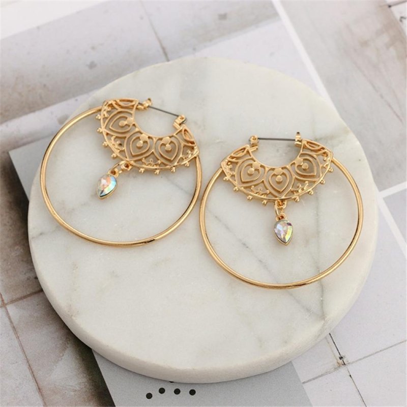 Gold Color Big Circle Round Hoop Earrings For Women Fashion Water Drop Crystal Geometric Hoops aros Statement Earrings-Jewearrings