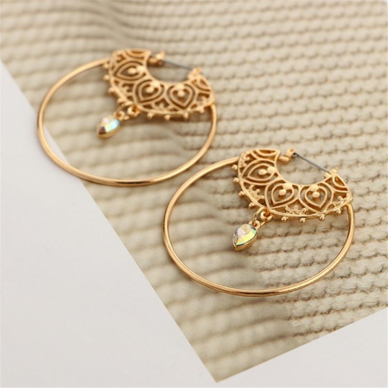 Gold Color Big Circle Round Hoop Earrings For Women Fashion Water Drop Crystal Geometric Hoops aros Statement Earrings-Jewearrings