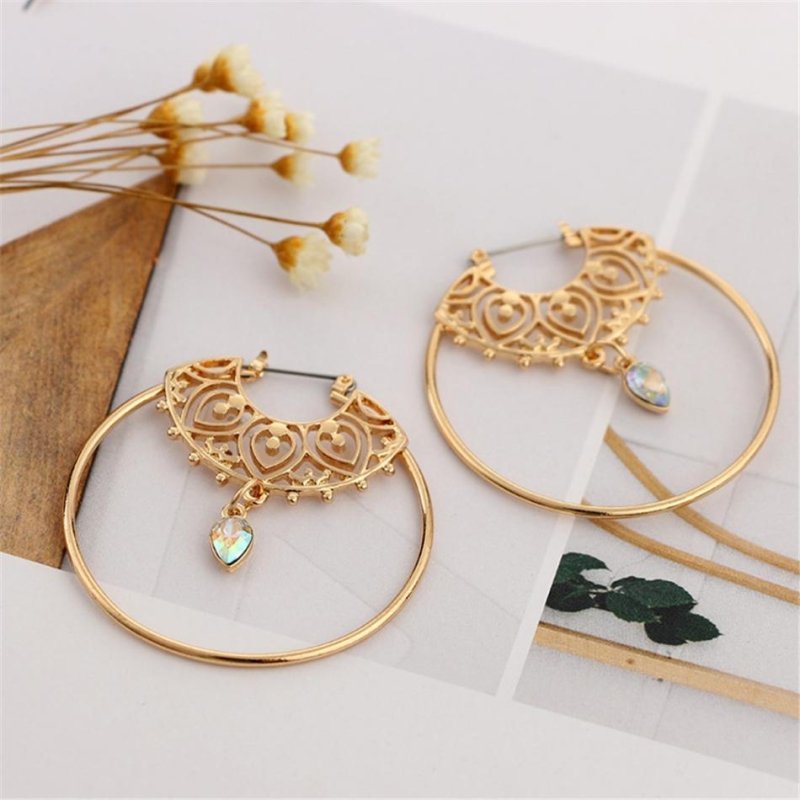 Gold Color Big Circle Round Hoop Earrings For Women Fashion Water Drop Crystal Geometric Hoops aros Statement Earrings-Jewearrings