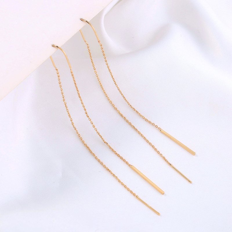 Gold Copper Rod Tassel Long Earrings-Jewearrings