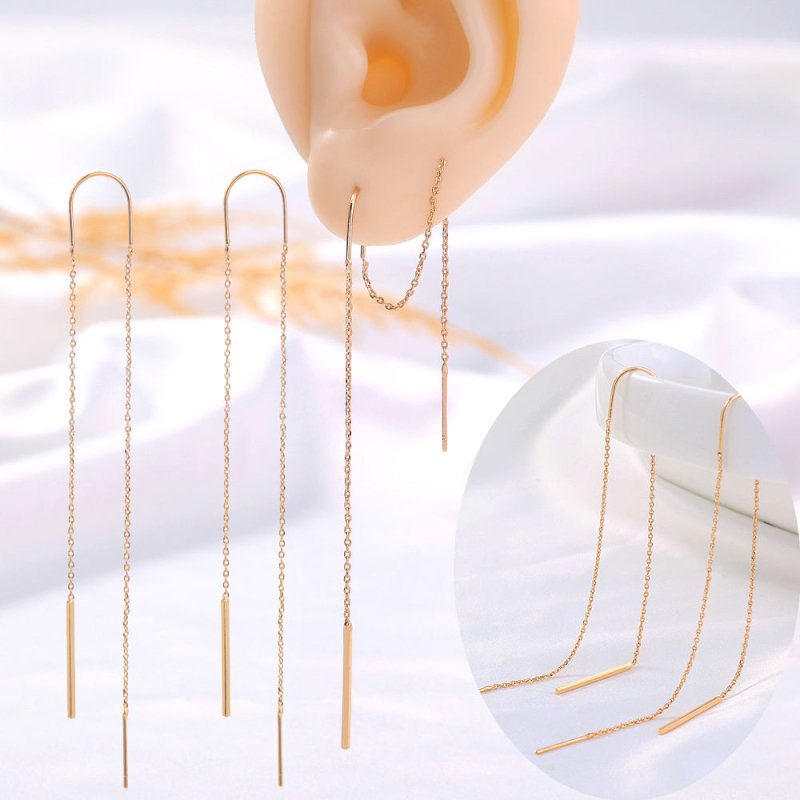 Gold Copper Rod Tassel Long Earrings-Jewearrings