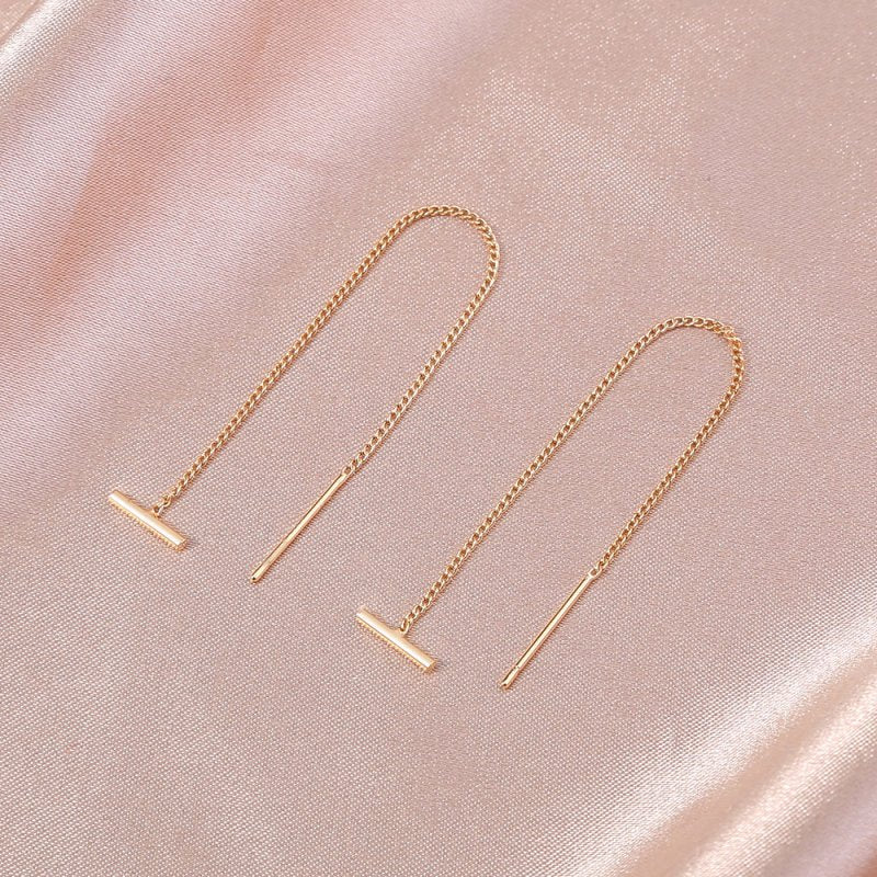 Gold Copper Tube T-tassel Earrings-Jewearrings