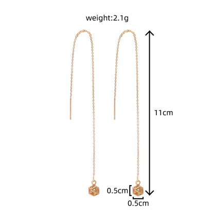 Gold Diamond Cutout Long Tassel Earrings-Jewearrings