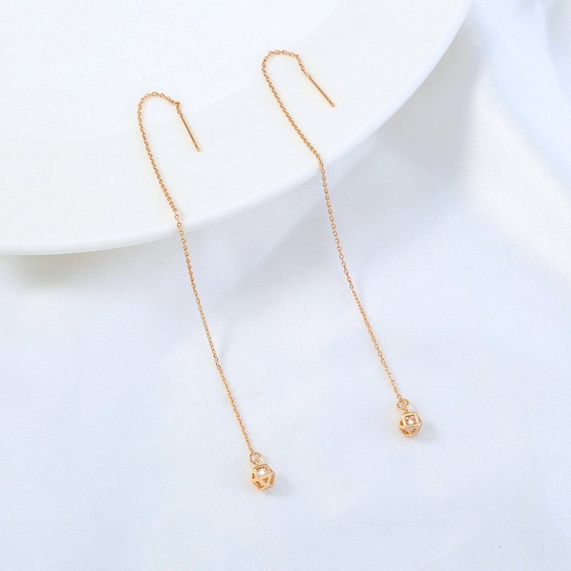 Gold Diamond Cutout Long Tassel Earrings-Jewearrings