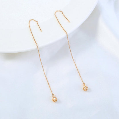 Gold Diamond Cutout Long Tassel Earrings-Jewearrings