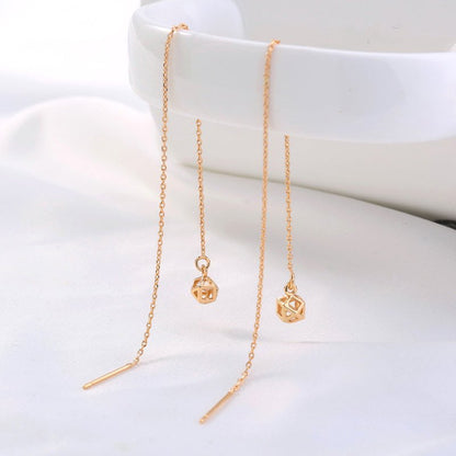 Gold Diamond Cutout Long Tassel Earrings-Jewearrings