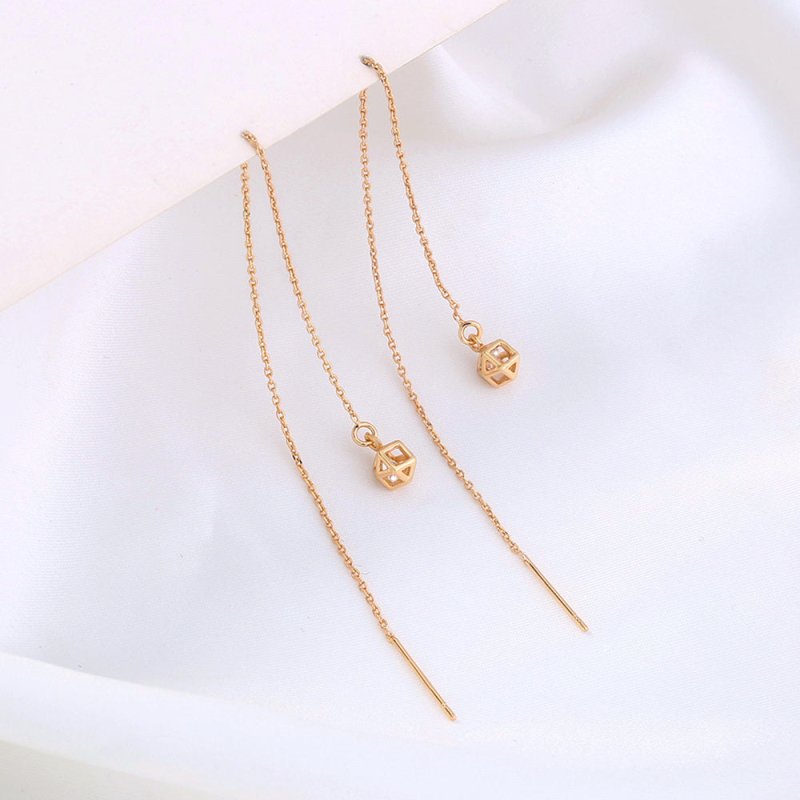 Gold Diamond Cutout Long Tassel Earrings-Jewearrings