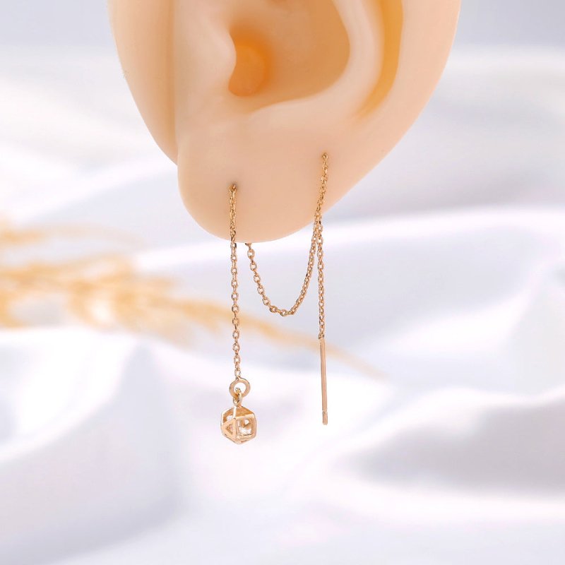 Gold Diamond Cutout Long Tassel Earrings-Jewearrings