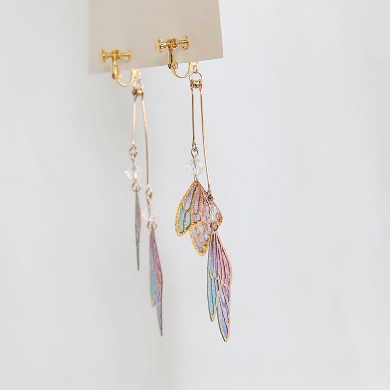 Gold Edge Cutout Gradient Cloth Wings Butterfly Earrings-Jewearrings