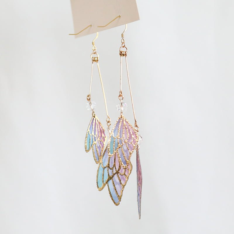 Gold Edge Cutout Gradient Cloth Wings Butterfly Earrings-Jewearrings