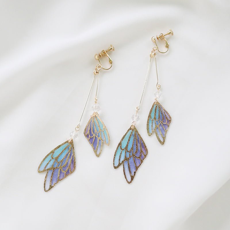 Gold Edge Cutout Gradient Cloth Wings Butterfly Earrings-Jewearrings