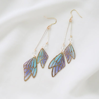 Gold Edge Cutout Gradient Cloth Wings Butterfly Earrings-Jewearrings