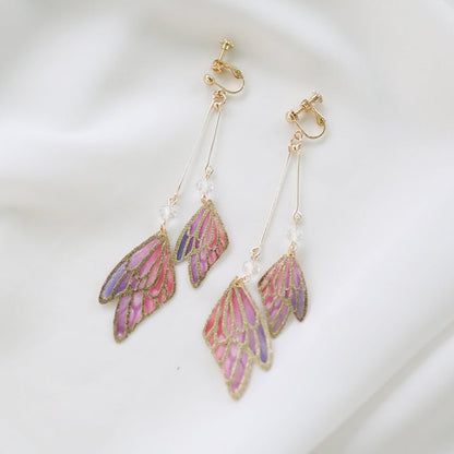 Gold Edge Cutout Gradient Cloth Wings Butterfly Earrings-Jewearrings