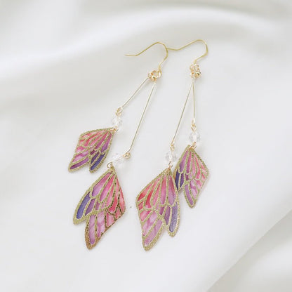 Gold Edge Cutout Gradient Cloth Wings Butterfly Earrings-Jewearrings