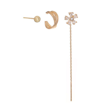 Gold Fashion Personality Small Irregular Flower Pin Three-piece Set Of Copper Micro-inlaid Zircon Earrings-Jewearrings