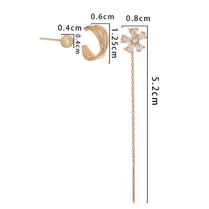 Gold Fashion Personality Small Irregular Flower Pin Three-piece Set Of Copper Micro-inlaid Zircon Earrings-Jewearrings