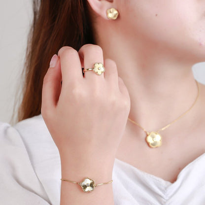 Gold Flower Bracelet Ring Earrings Bracelet Women's Jewelry Set-Jewearrings