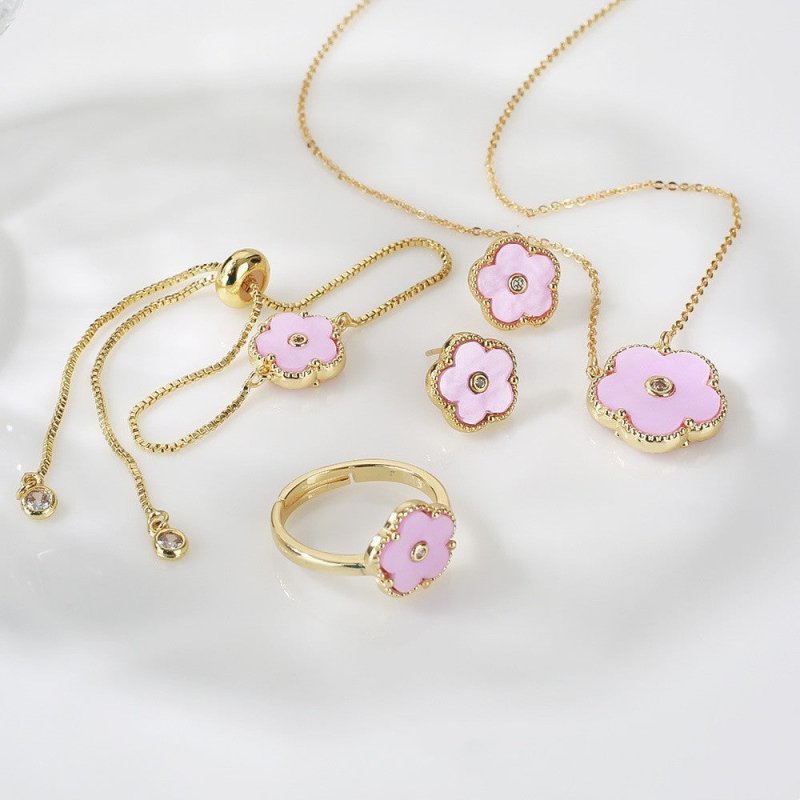 Gold Flower Bracelet Ring Earrings Bracelet Women's Suit-Jewearrings