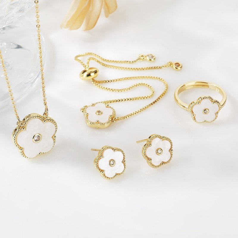 Gold Flower Bracelet Ring Earrings Bracelet Women's Suit-Jewearrings