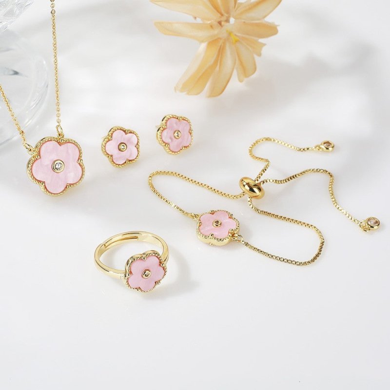 Gold Flower Bracelet Ring Earrings Bracelet Women's Suit-Jewearrings