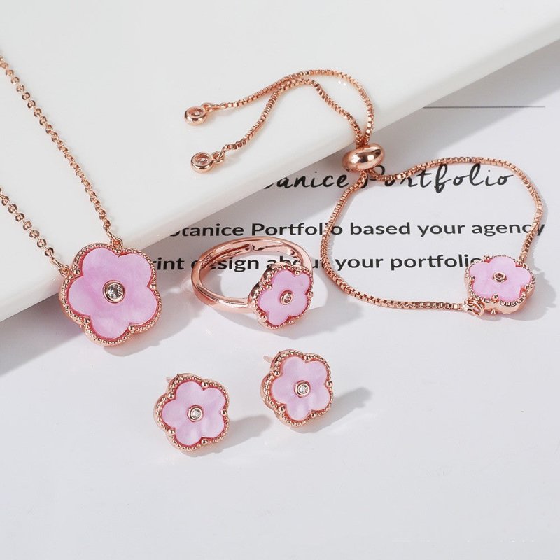 Gold Flower Bracelet Ring Earrings Bracelet Women's Suit-Jewearrings