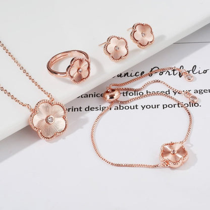 Gold Flower Bracelet Ring Earrings Bracelet Women's Suit-Jewearrings