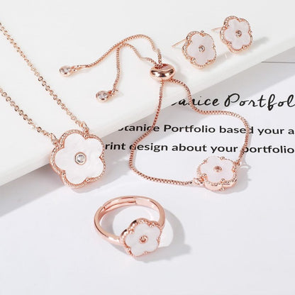 Gold Flower Bracelet Ring Earrings Bracelet Women's Suit-Jewearrings