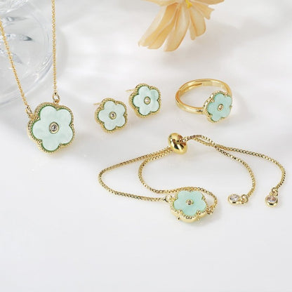 Gold Flower Bracelet Ring Earrings Bracelet Women's Suit-Jewearrings