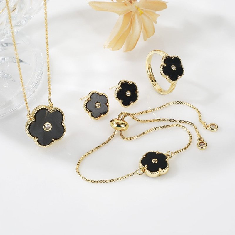 Gold Flower Bracelet Ring Earrings Bracelet Women's Suit-Jewearrings