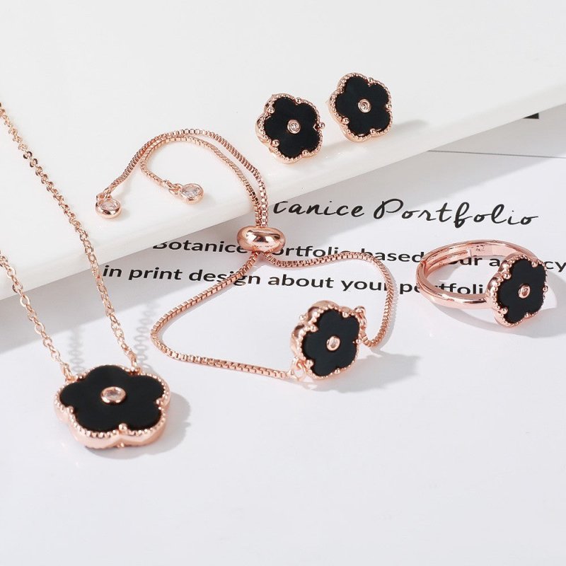 Gold Flower Bracelet Ring Earrings Bracelet Women's Suit-Jewearrings