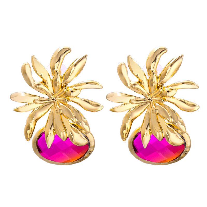 Gold Flower Diamond Earrings Personality Temperament Women-Jewearrings