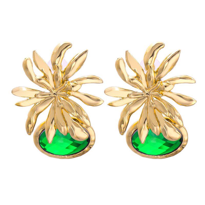 Gold Flower Diamond Earrings Personality Temperament Women-Jewearrings