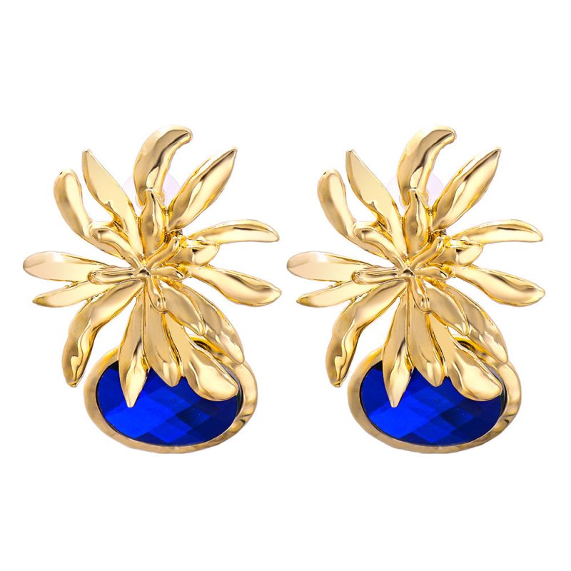 Gold Flower Diamond Earrings Personality Temperament Women-Jewearrings