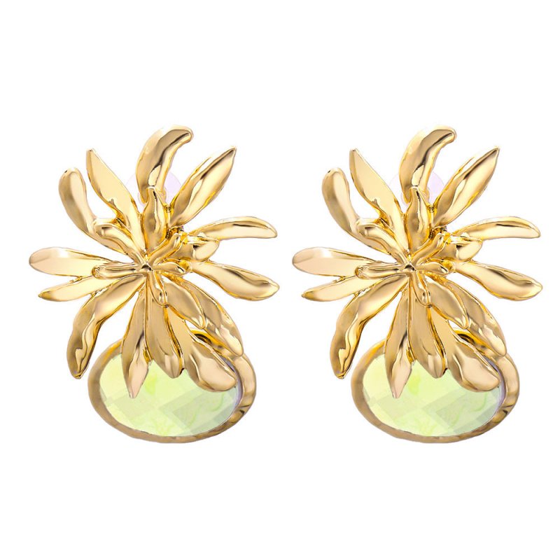 Gold Flower Diamond Earrings Personality Temperament Women-Jewearrings