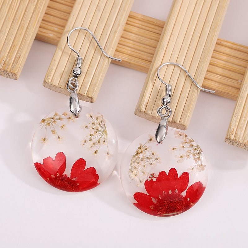 Gold Flower Drop Glue Dried Flower Earrings-Jewearrings