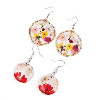 Gold Flower Drop Glue Dried Flower Earrings-Jewearrings