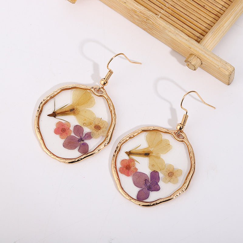 Gold Flower Earrings Dried Glue Flower-Jewearrings